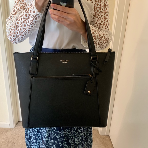 KATE SPADE CAMERON LARGE POCKET TOTE LEATHER BLACK - Picture 2 of 8